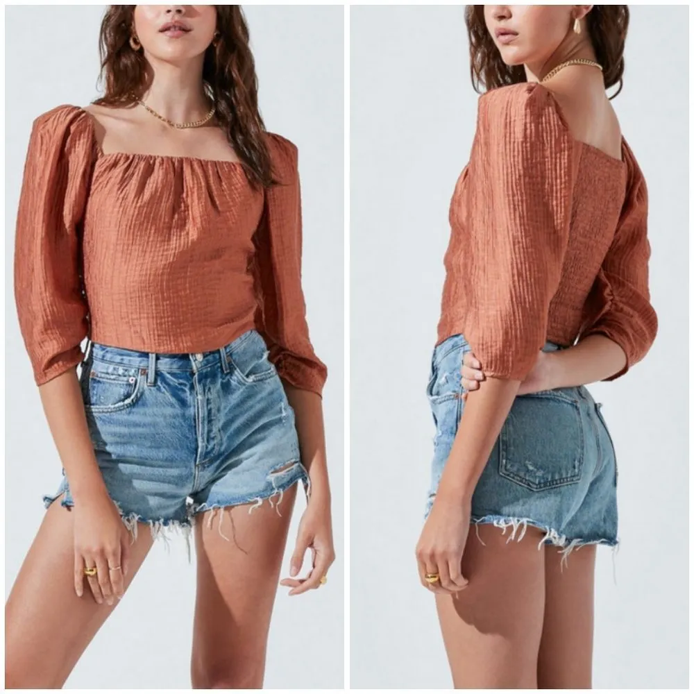 💕ASTR💕 Kemp Puff Sleeve Square Neck Top ~ Warm Brown XS NWT - Image 2