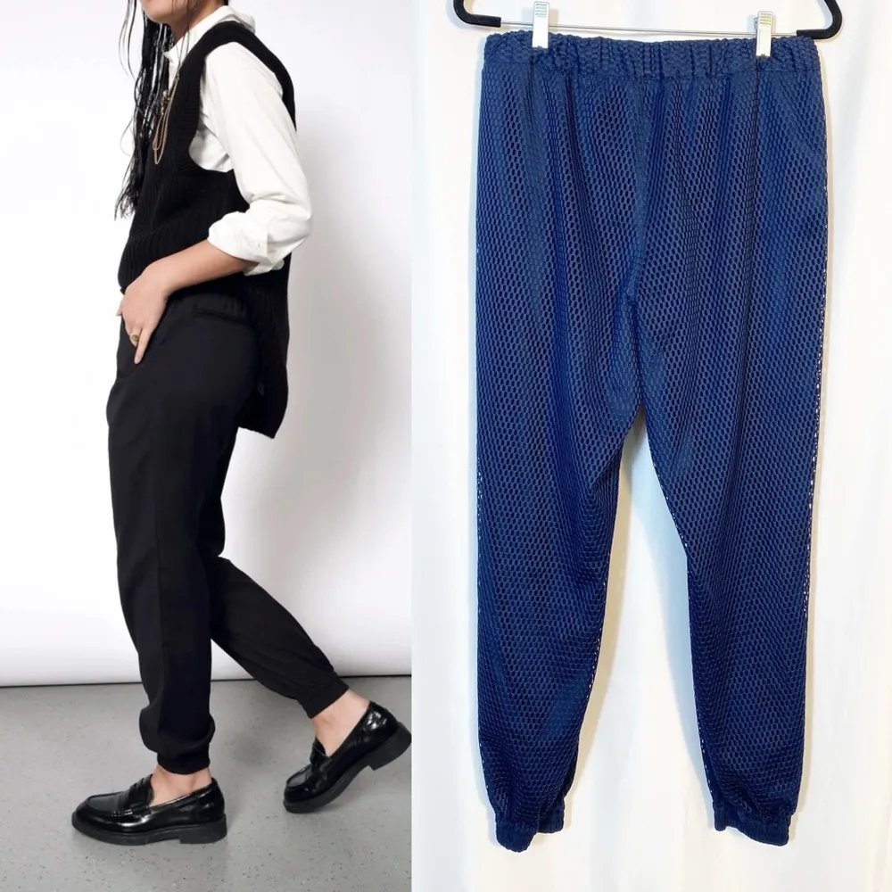 Wildfang The Empower Mesh Drawstring Pants Joggers Navy Blue Size M - Image 3