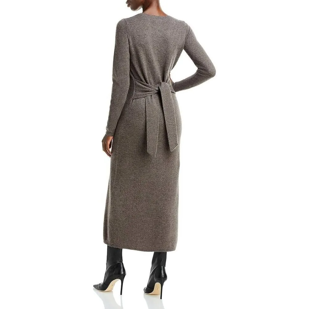 NWT Aqua Cashmere Tie Waist Midi in Black Crew Neck Sweater Dress XS $198 - Image 8