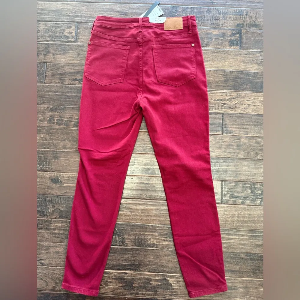 Judy Blue dark red tummy control skinny jeans 11/30 NWT Size undefined - Image 7