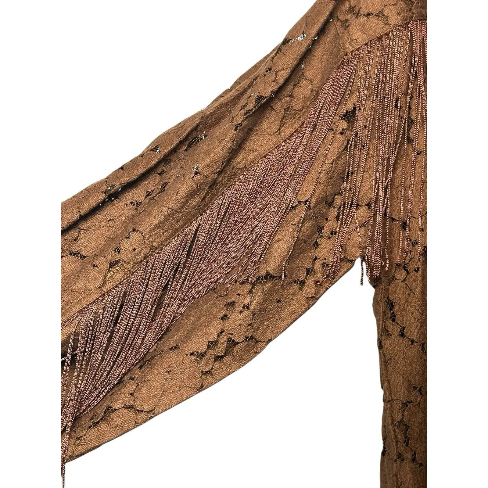 Shyanne Button Up Lace Brown Fringe‎ Western Shirt Sz XS - Image 3