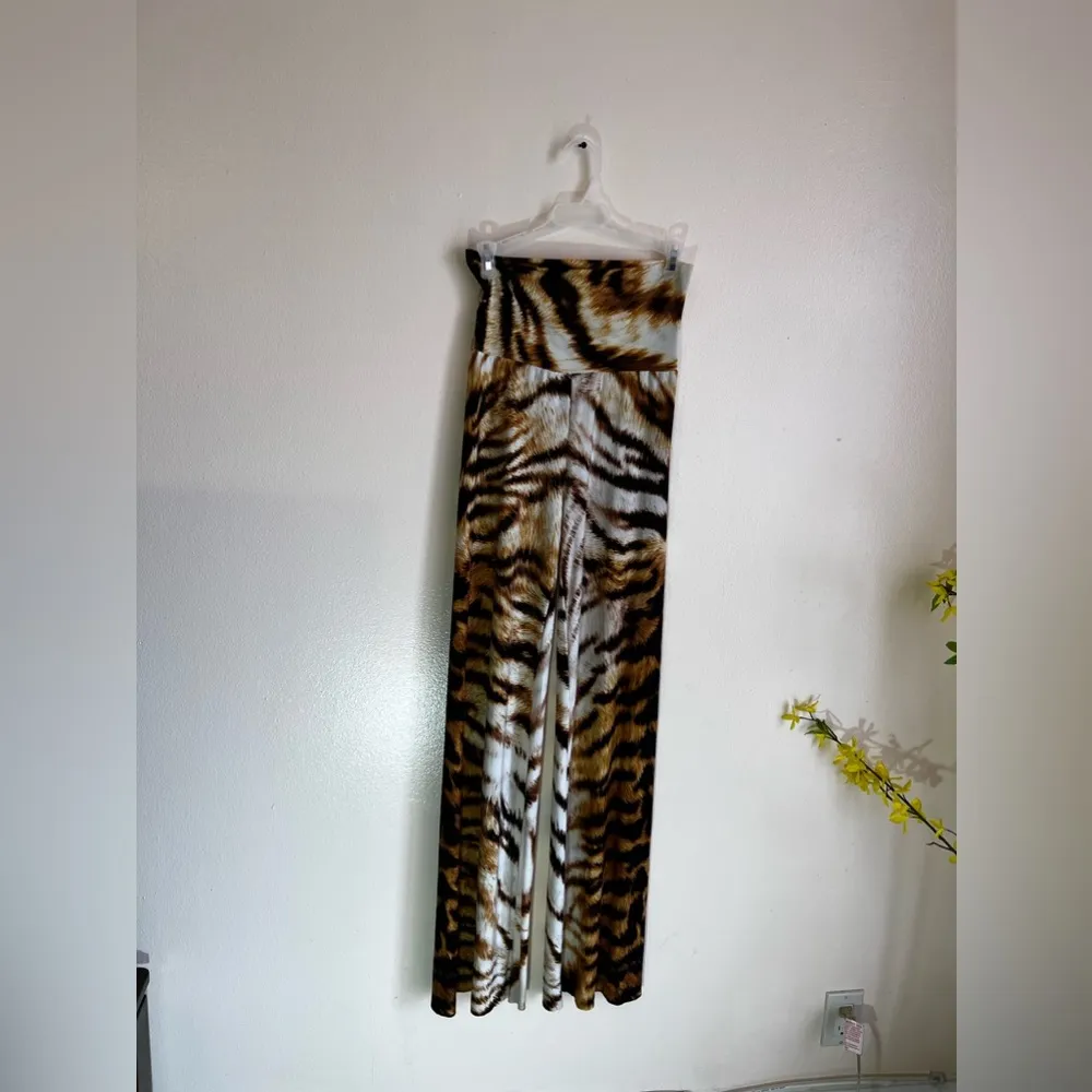 Luz women wide leg pants animal print high rise size M Brown Size M - Image 2