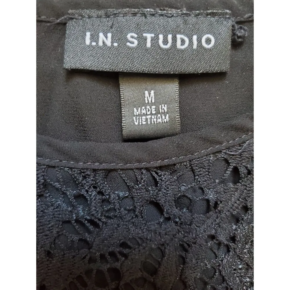 I.N. Studio Blouse Women Medium Shirt Long Sleeve Black Lace High Low Top Flowy Size undefined - Image 3