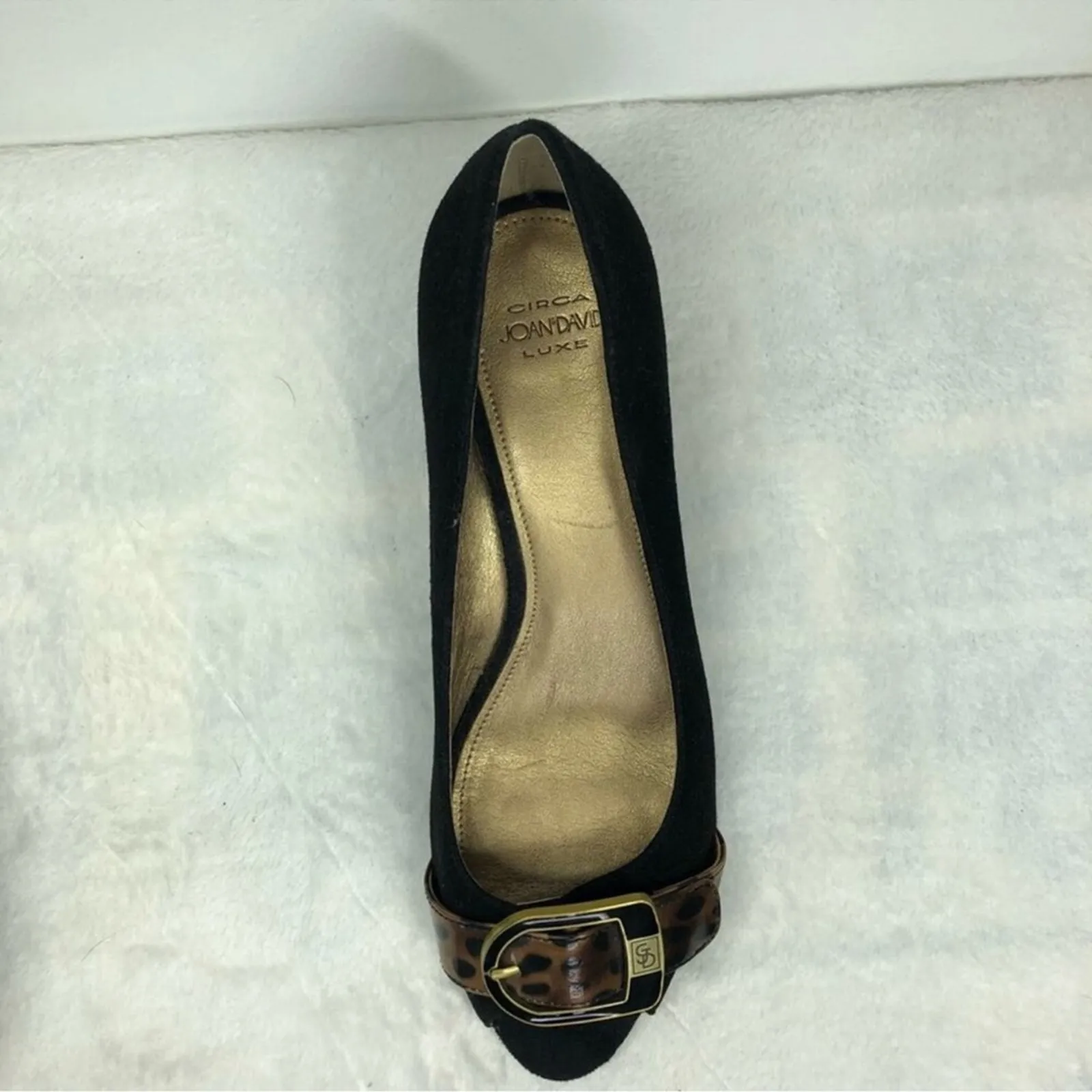 Joan & David Luxe CJ Shayna Wedge Heels Black Suede Animal - Image 10