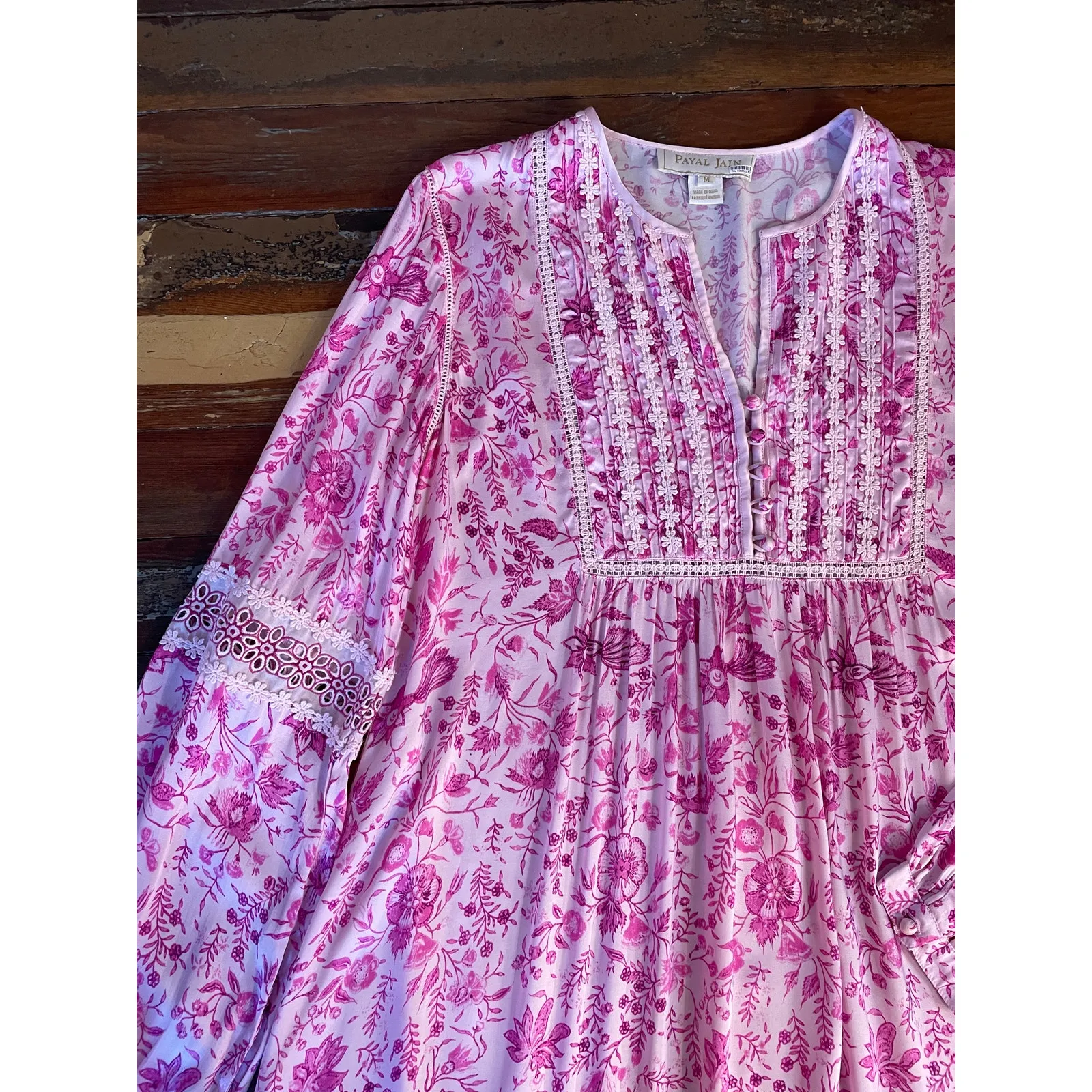 Anthropologie Payal Jain Pink Floral Boho Midi Dress Size M - Image 10