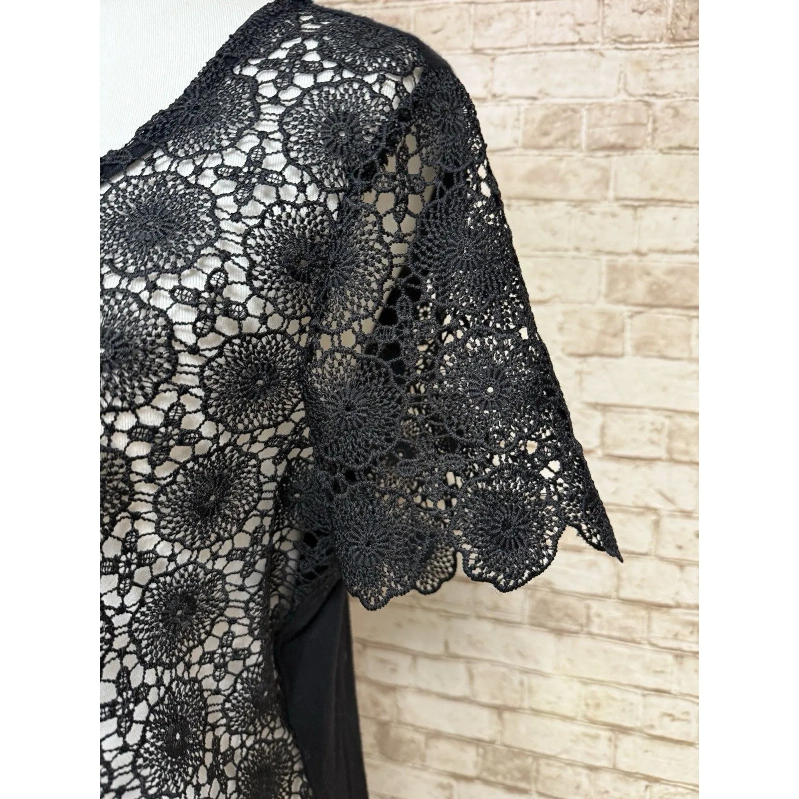 Black Lace Top Whimsigoth Witchy Dark Romantic Fairy Flare Feminine Boho Size M Size M - Image 3