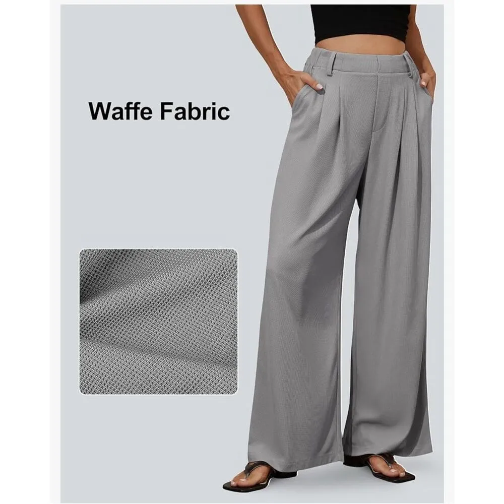 NEW High Waisted Career Waffle Dress Pants Trousers Pockets S Gray - Image 4