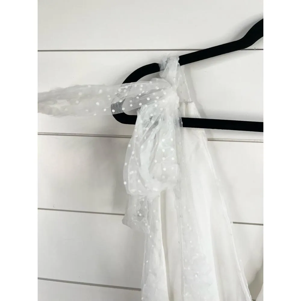 JUST ME White Lace Sleeveless Deep V-Neck Tiered Midi Dress Size L Open Back - Image 6