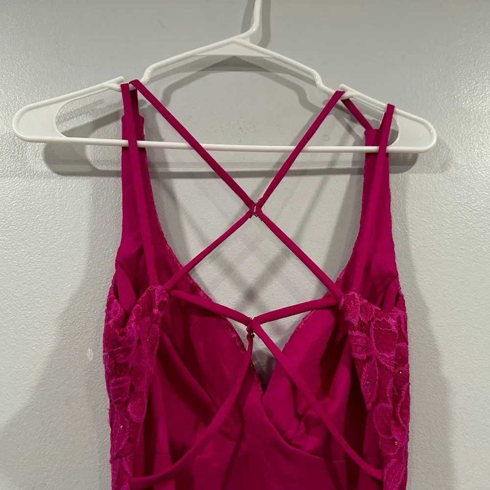 La Femme 27623 Hot Pink Strappy Back Lace Gown 2 - Image 8