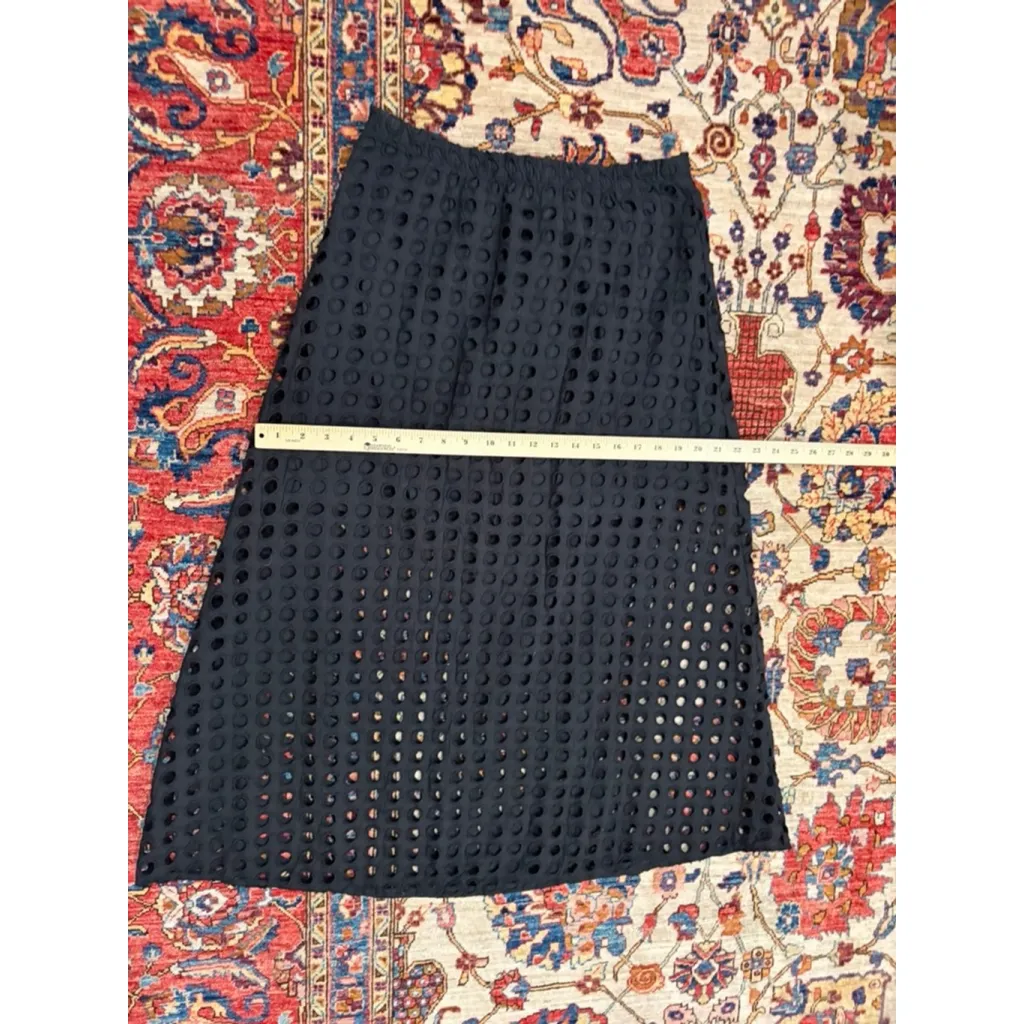 Tuckernuck Black Eyelet Midi Skirt M Cotton Lined Elastic Waist Nautical Preppy - Image 3
