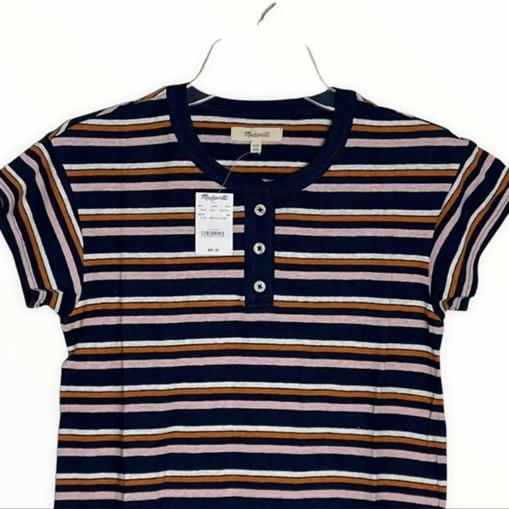 Madewell Dress Women XXS Striped Henley Tee Dress‎ Hemp Blend Preppy Casual - Image 3