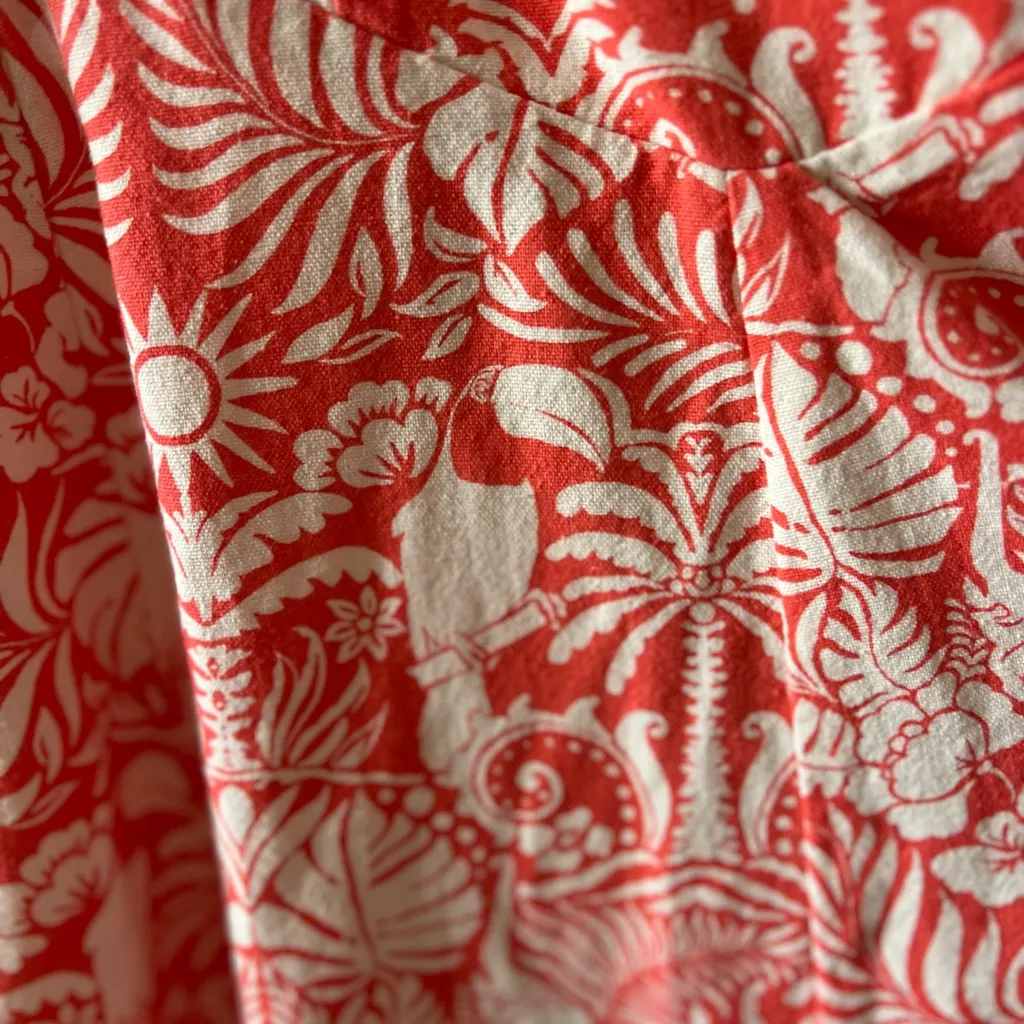 The White Lotus x AQUA toile Printed Puff Sleeve Mini Coral Dress XL linen blend - Image 8