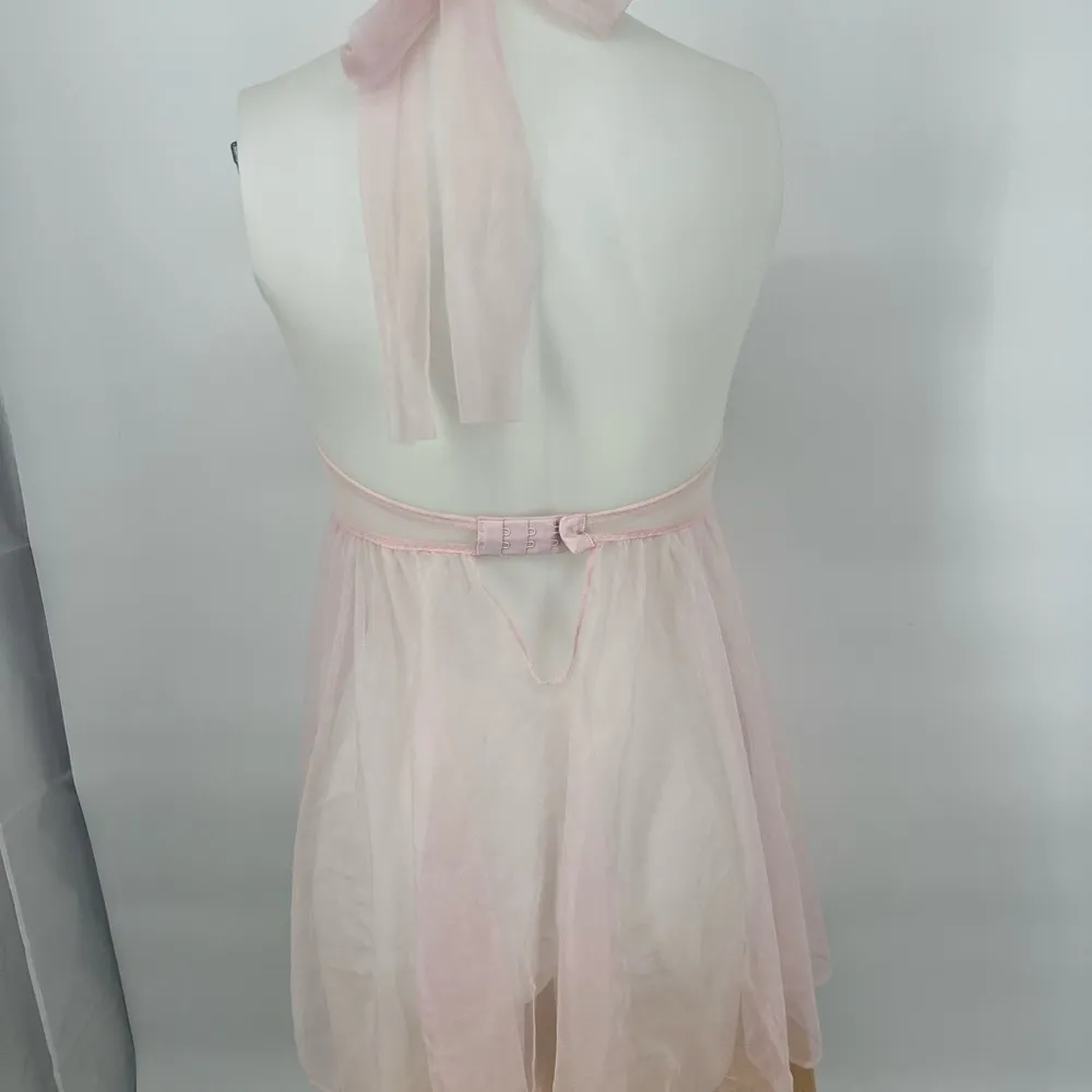 Victoria’s Secret Y2K Pink Chiffon Chemise Womens 34C Lace Rhinestones babydoll - Image 6