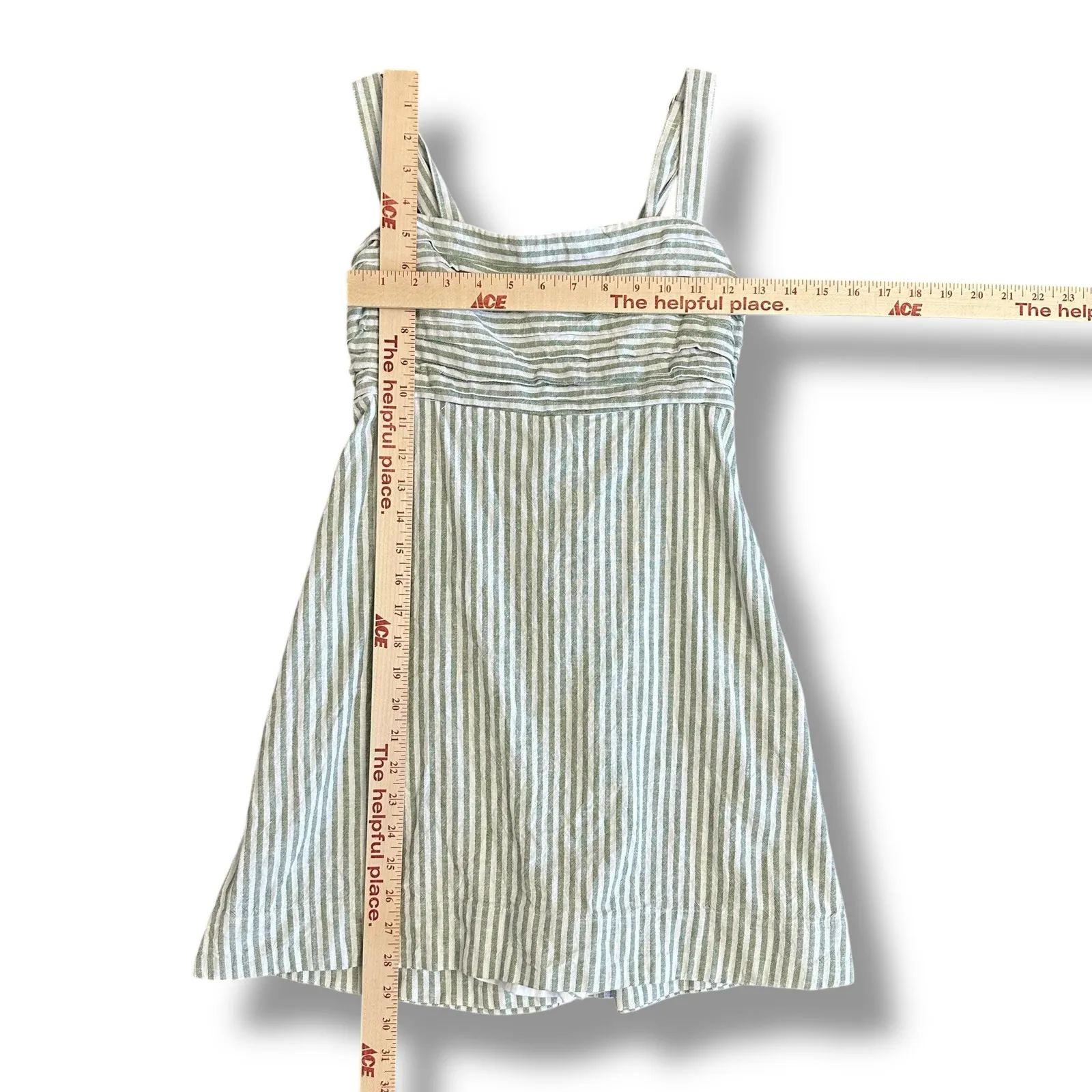Abercrombie & Fitch Linen Stripe Sundress Romper Sage Green Small - Image 3
