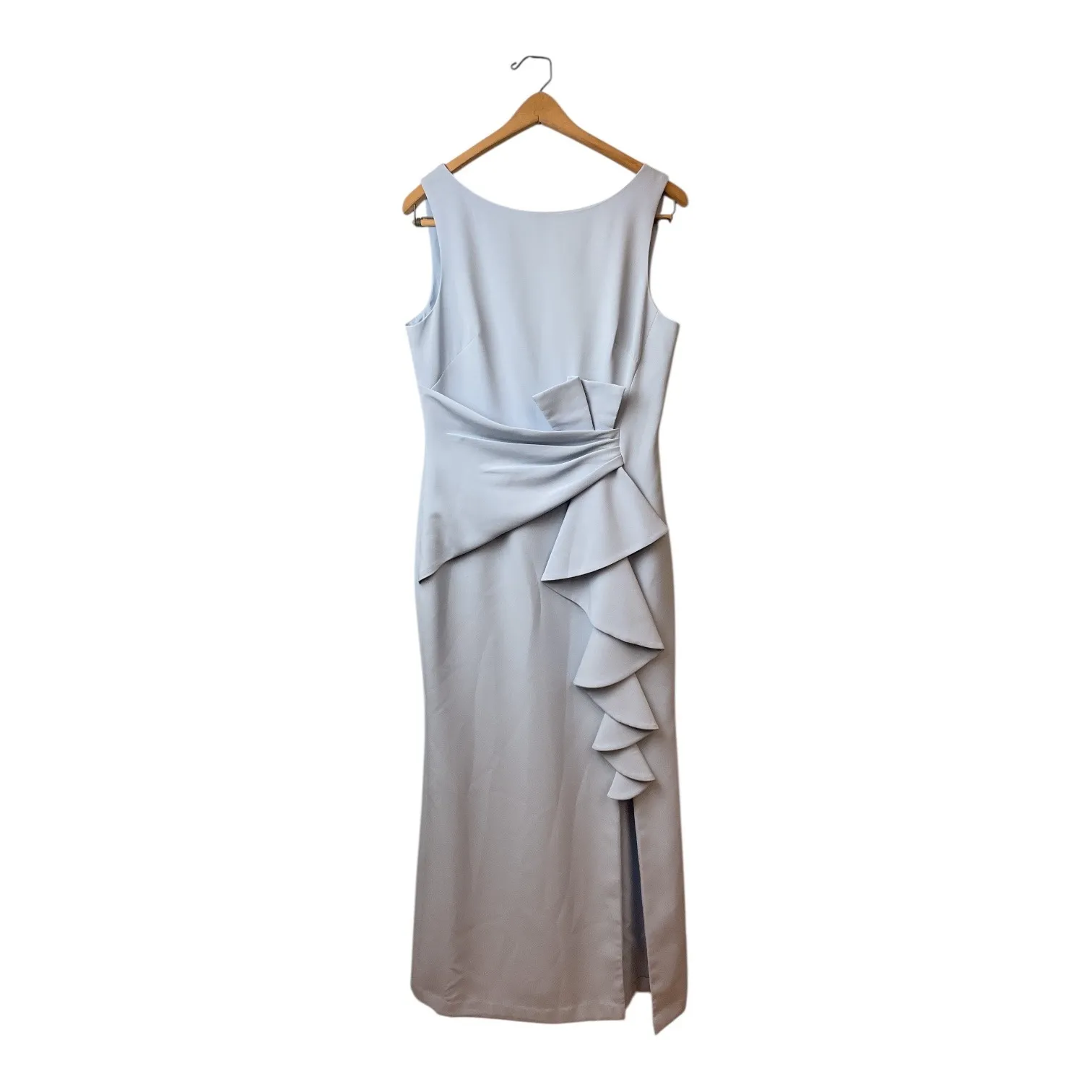 Elegant Light Blue Sleeveless Maxi Dress‎ Ruffle Slit Formal Evening Gown 10 - Image 4
