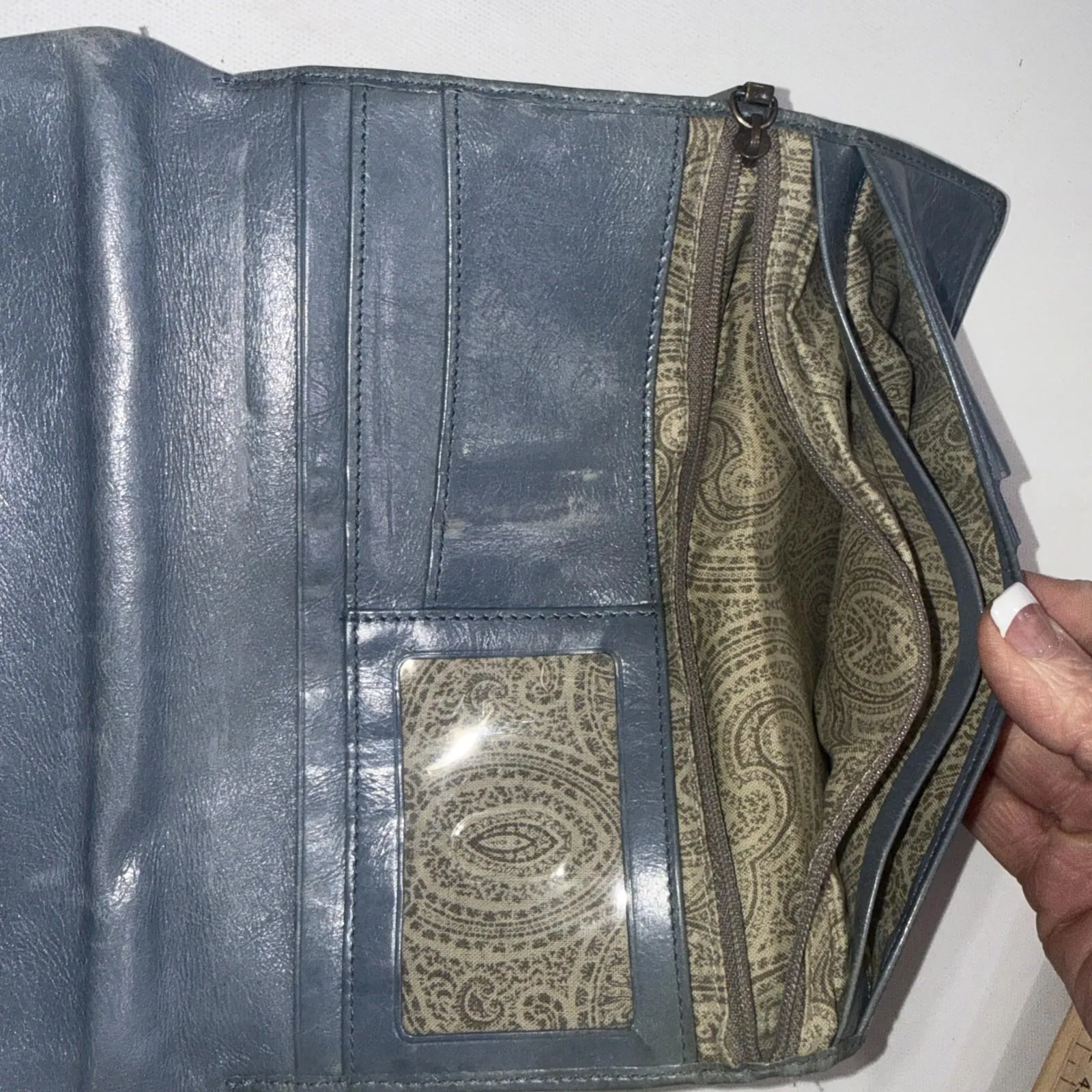 Vintage Y2K Hobo Embossed Leather Teal Carry All Clutch Equestrian Rachel Wallet Green - Image 7