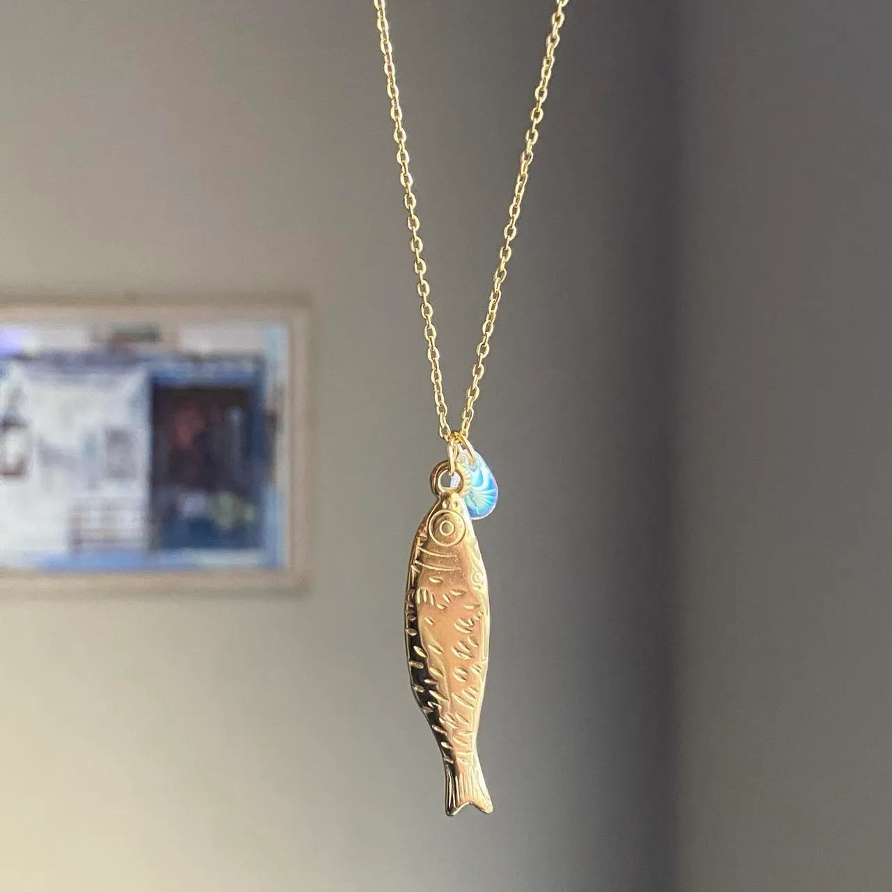 Handmade gold tone fully gold tone stainless steel fish boho funky chic necklace🌀🐟 - Image 5