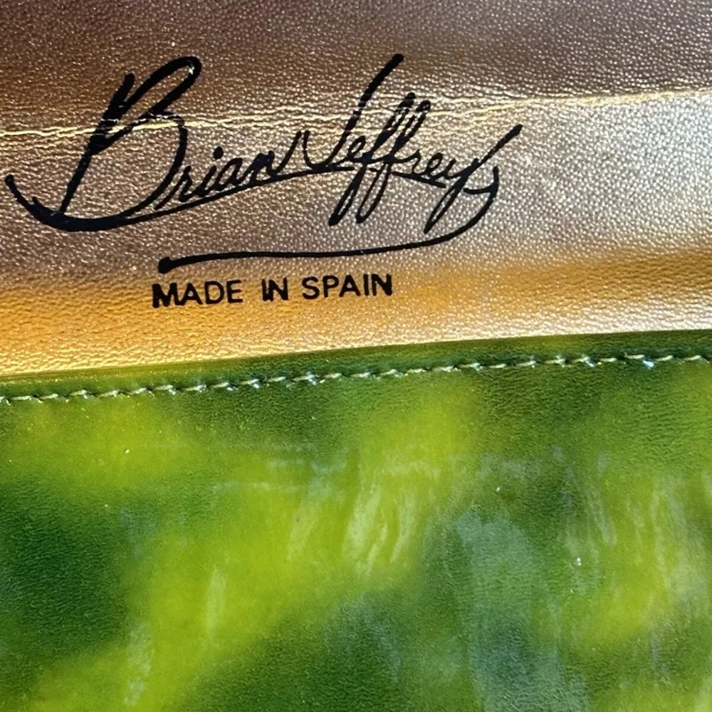Vintage Purse Brian Jeffrey Green Convertible Clutch Gold Hardware made in spain - Image 5