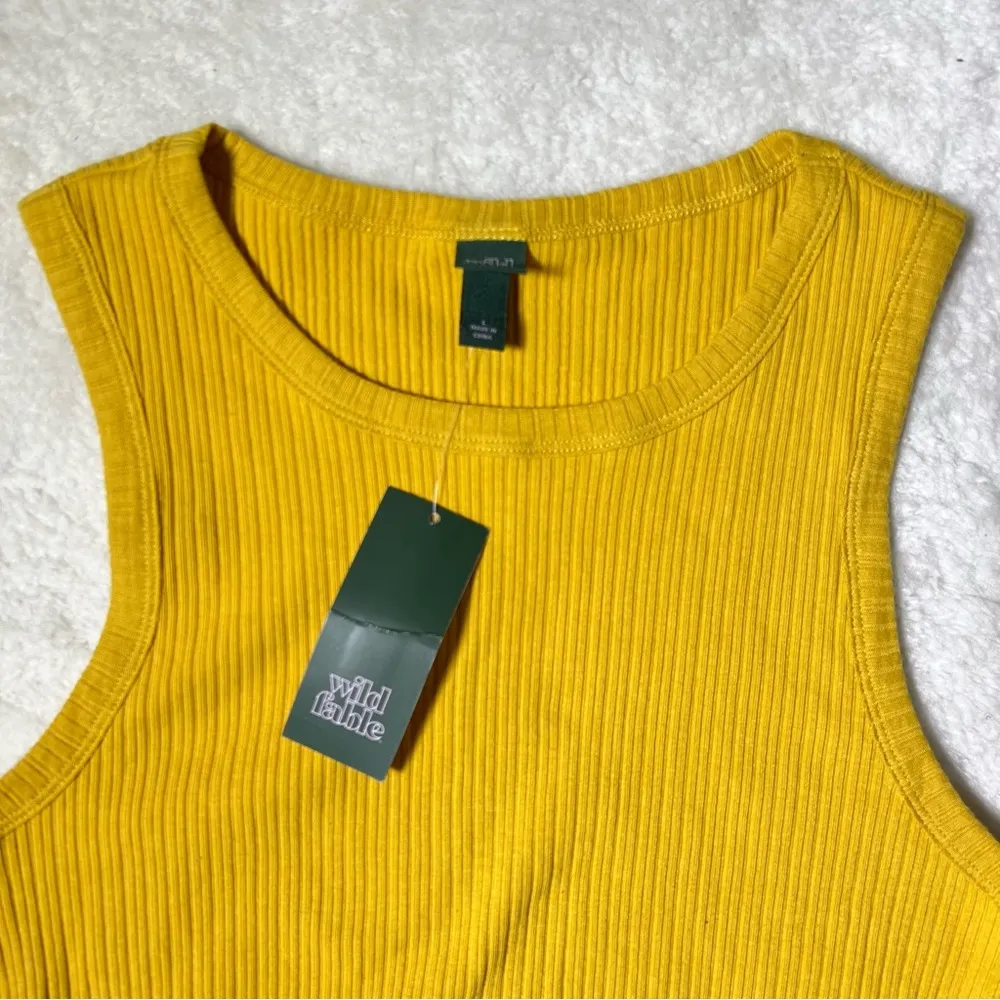 NWT Wild Fable Mustard Yellow Ribbed Knit Cropped Tie Tank Top - Image 3