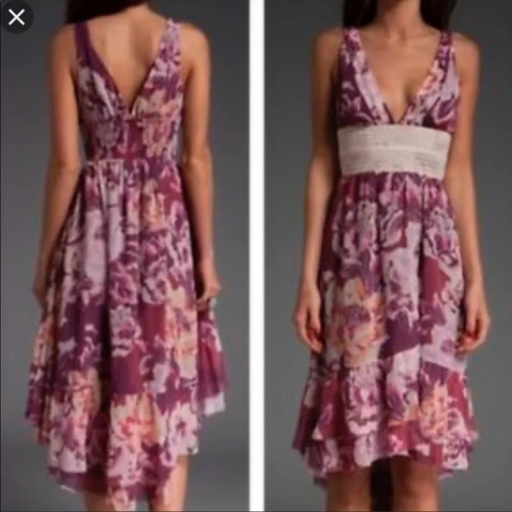 Free People V Neck High Low Midi Dress‎ in Purple Floral Size 2 - Image 7