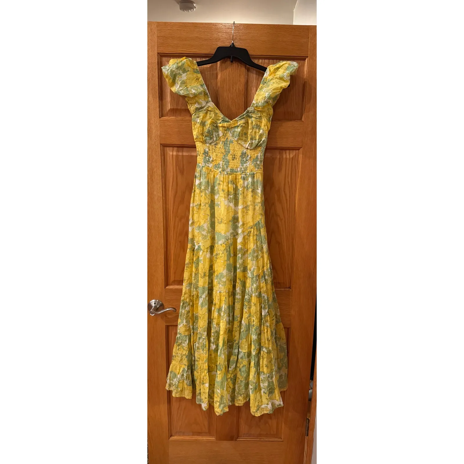 Free People Floral Smocked Puff-Sleeve Midi Dress - XS (new) - Image 6