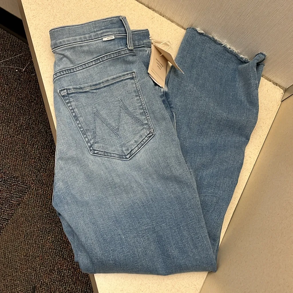 NWT MOTHER DENIM THE TRIPPER ANKLE FRAY JEANS ALL OVER THE MAP LIGHT BLUE 28 - Image 5