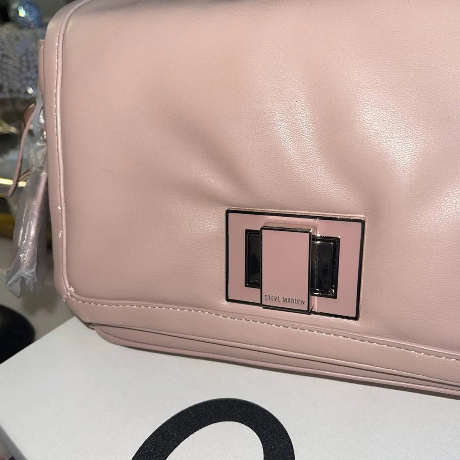 Steve Madden BTrixy Blush Pink Padded Buttery Faux Leather Croc Embossed Bag - Image 7