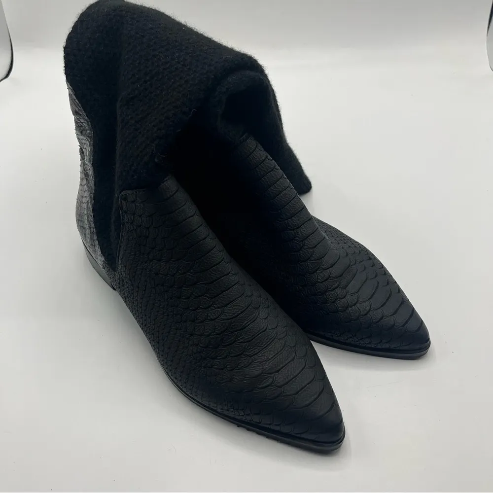 Daniella Lemavi EU Sz 40 or 9 Tall Black Boots Knit Upper Snakeskin Print Lower - Image 2