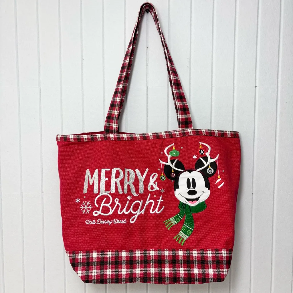 Walt Disney World Mickey Mouse Christmas Ornament Tote Bag‎ Rare Plaid - Image 2