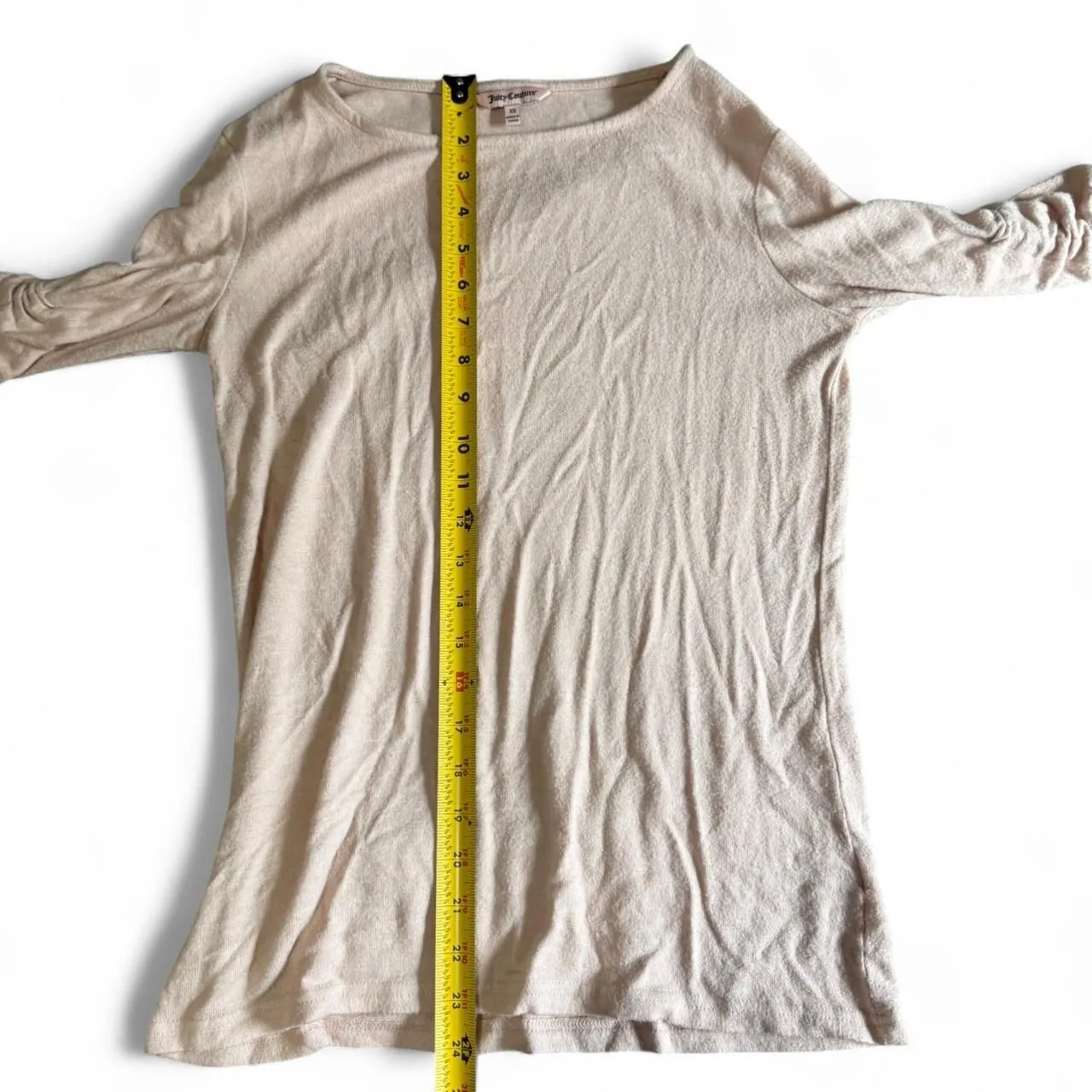 Juicy Couture Top Womens XS Pink Long Sleeve Boat Neck Ruched Flare Bow Cuff Y2K - Image 8