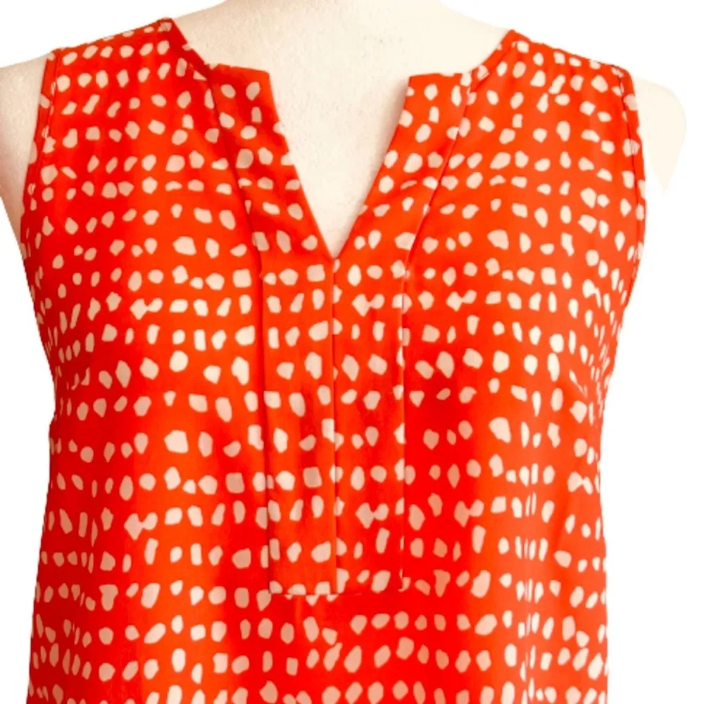 Ann Taylor Dress Petite Orange White Dot Split Neck Sleeveless Shift Size SP - Image 3