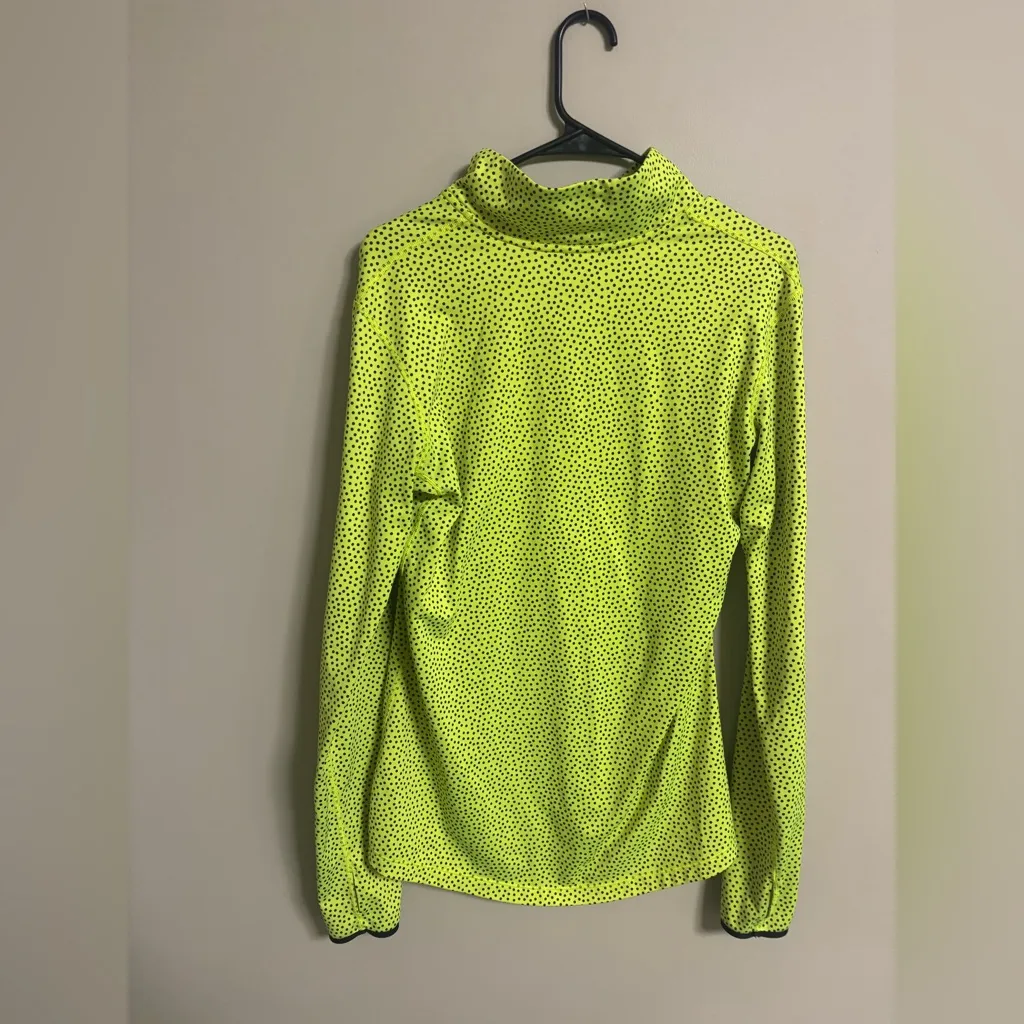 Nike Dri Fit Pro Hyperwarm Half Zip Womens Size XL Neon Yellow Black Polka Dots - Image 2
