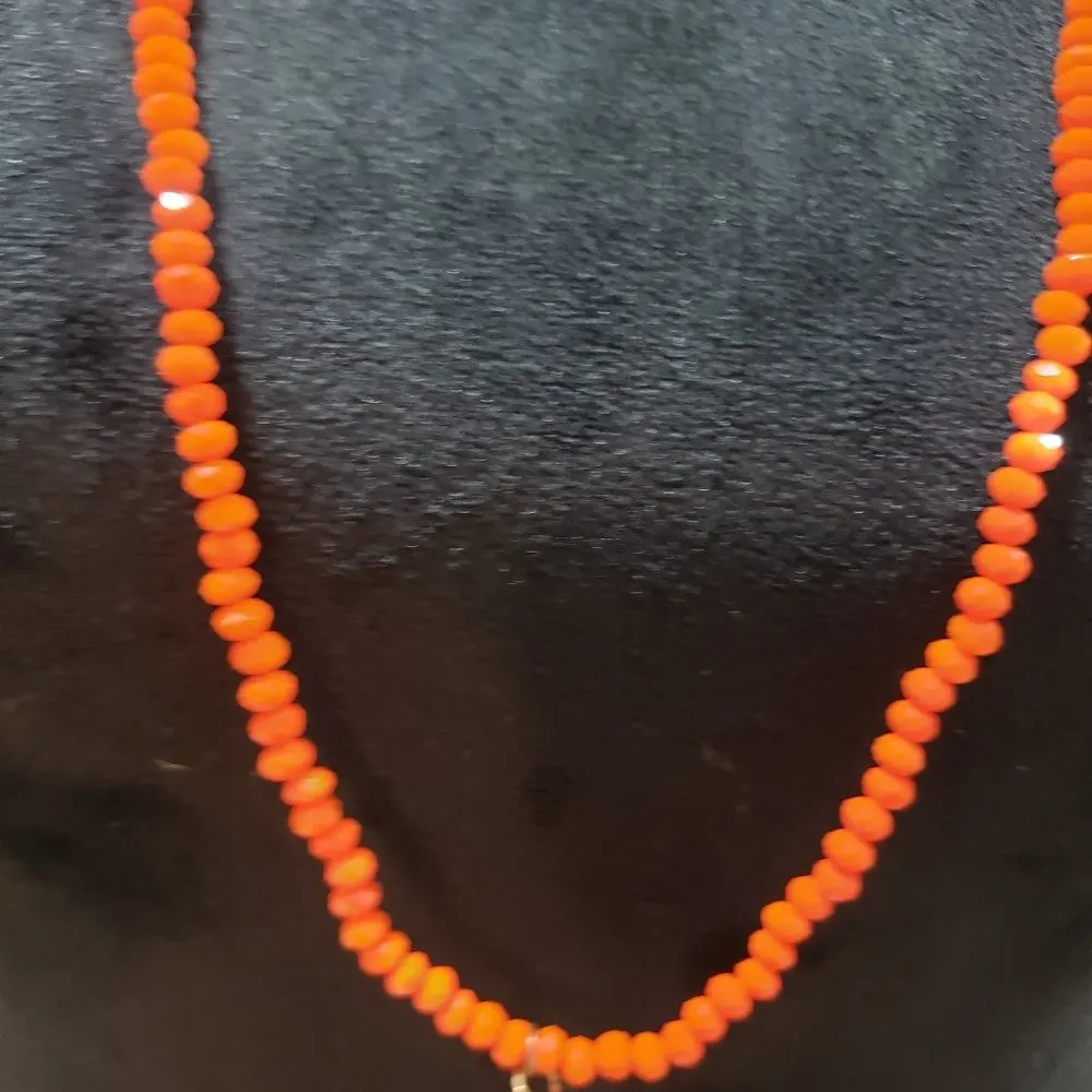 Women's Barb Orange Neon Crystal Beaded Hand knotted Lobster Clasp Necklace Gold - Image 4