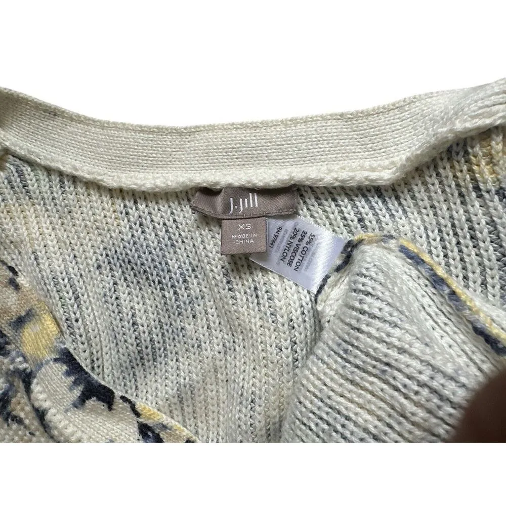 Vintage J Jill Blue White Yellow Floral Cardigan Size XS Spring Office Casual - Image 7