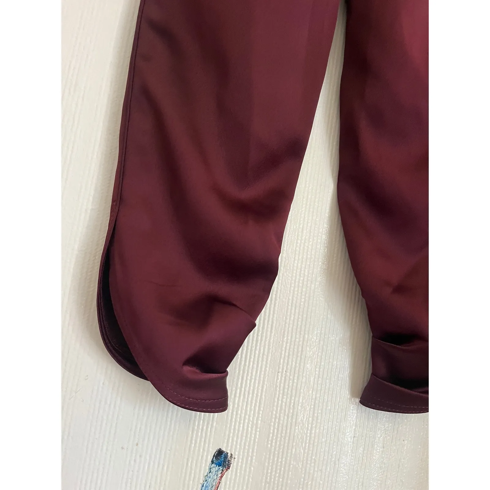 Burgundy Cropped Joggers Slit Hem Business Casual Modern Career Pants - Image 8