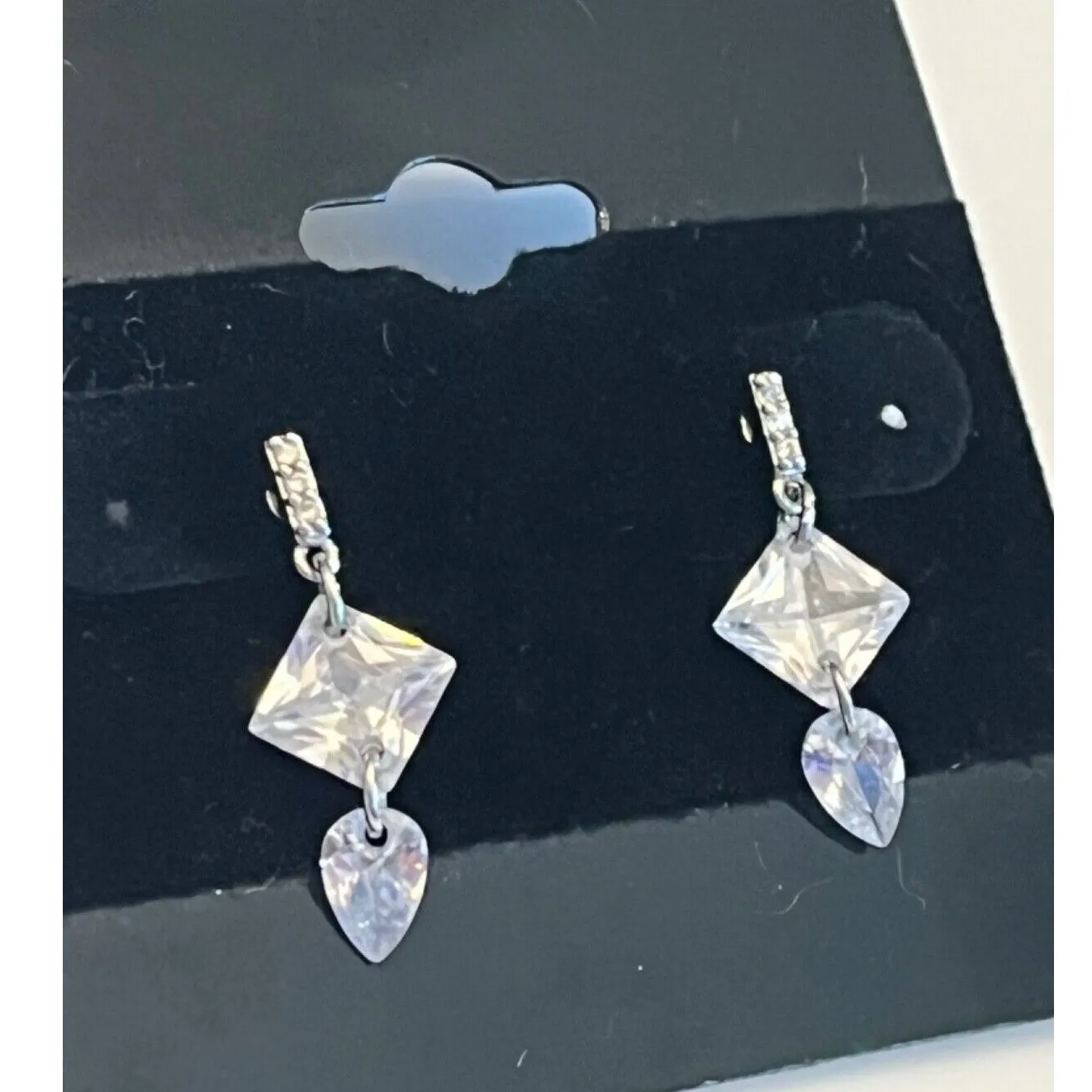 Crystal Glass Dangle Earrings Diamond Shape Teardrops 3/4” Rhinestone Posts New - Image 2