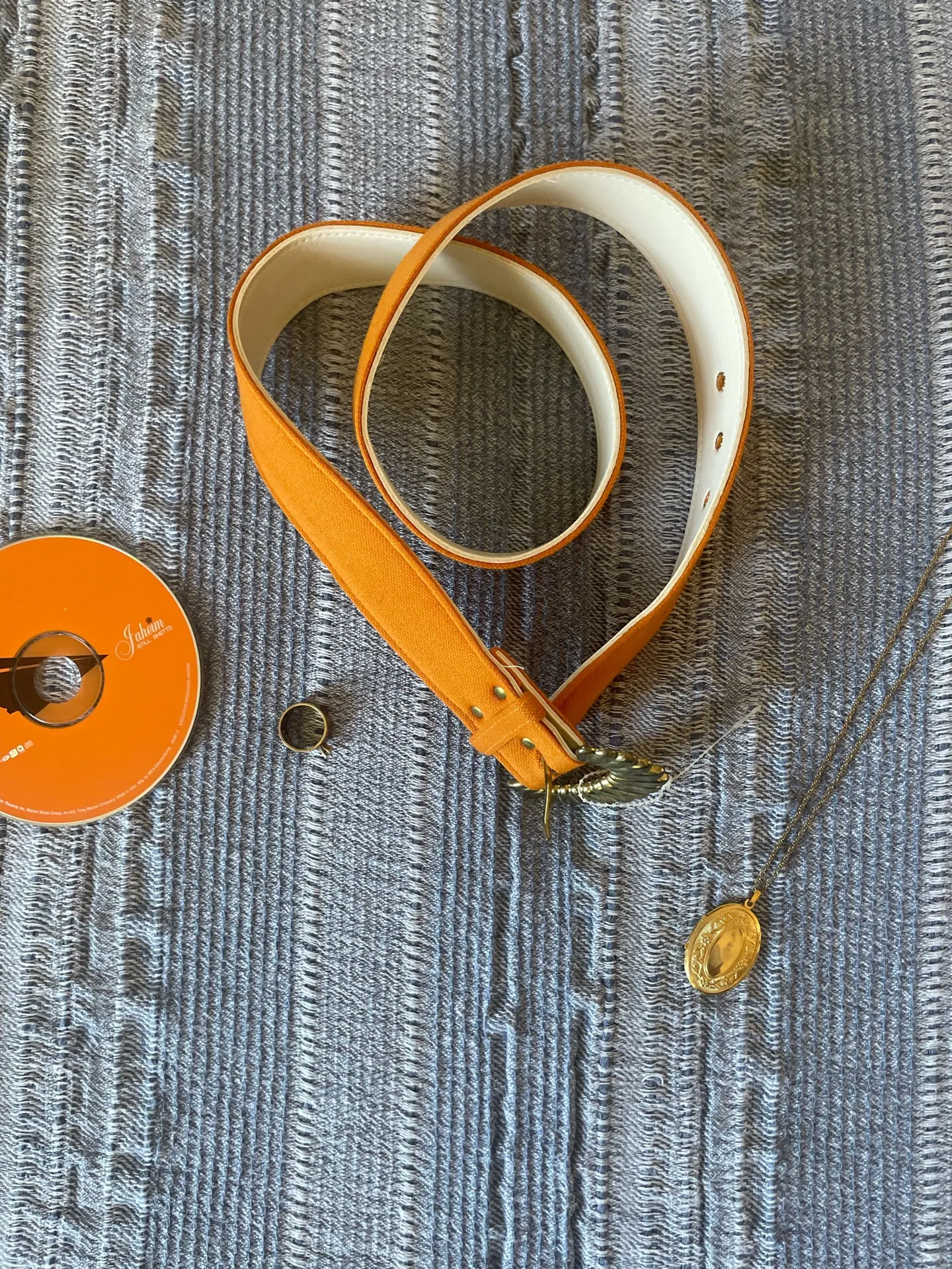 Vintage Gold & Orange Cloth Belt Size XS - Image 4