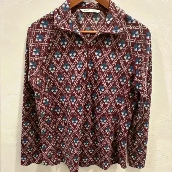 Woolrich Fleece Pullover Womens L Fig Maroon/White/Blue Half Zip Casual Outdoors - Image 1