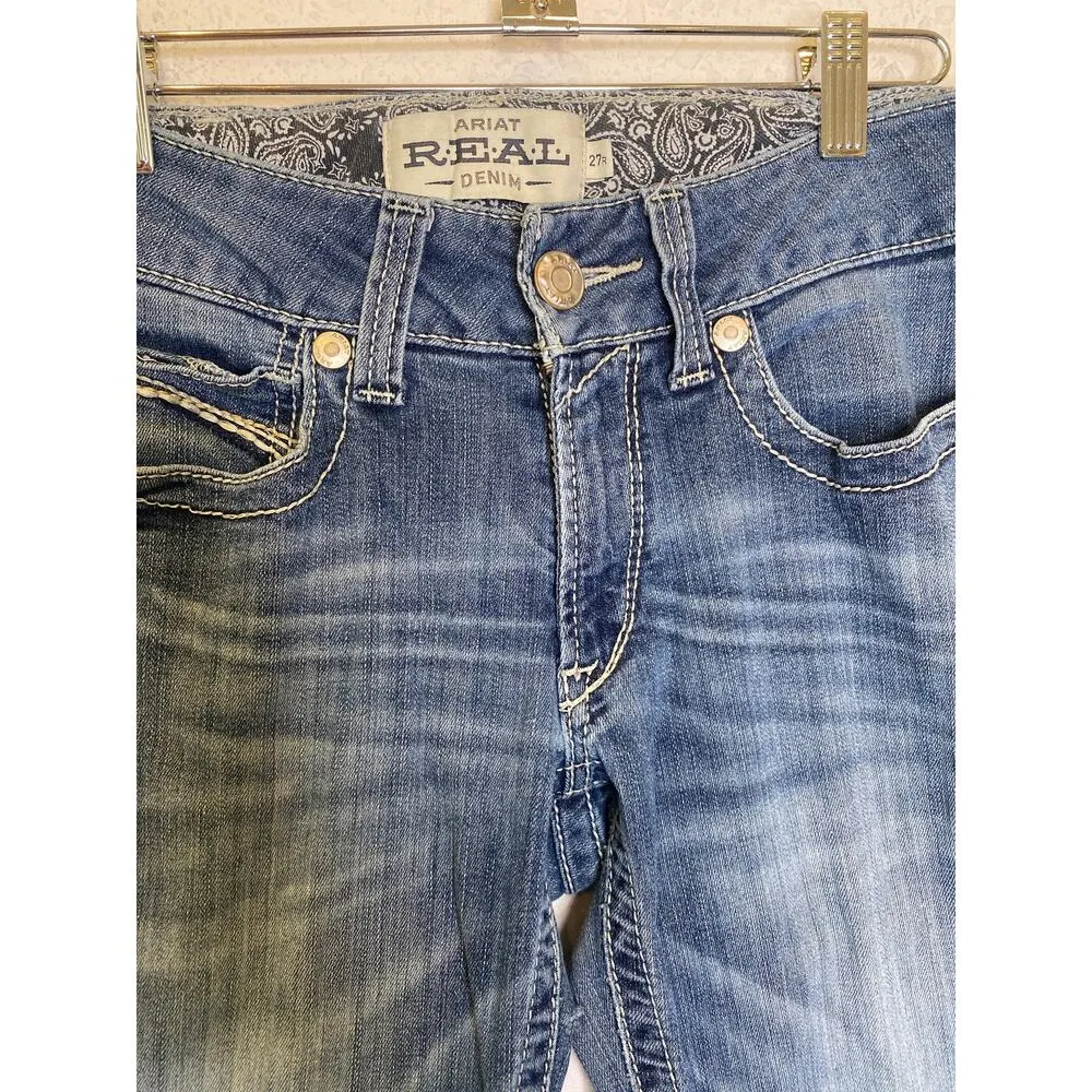 Ariat Real Denim Jeans Natalia Bootcut Low Rise Sz 27R Distressed Western Casual - Image 4