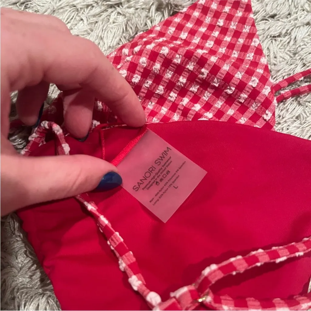 Red Gingham Bikini top Size L - Image 3