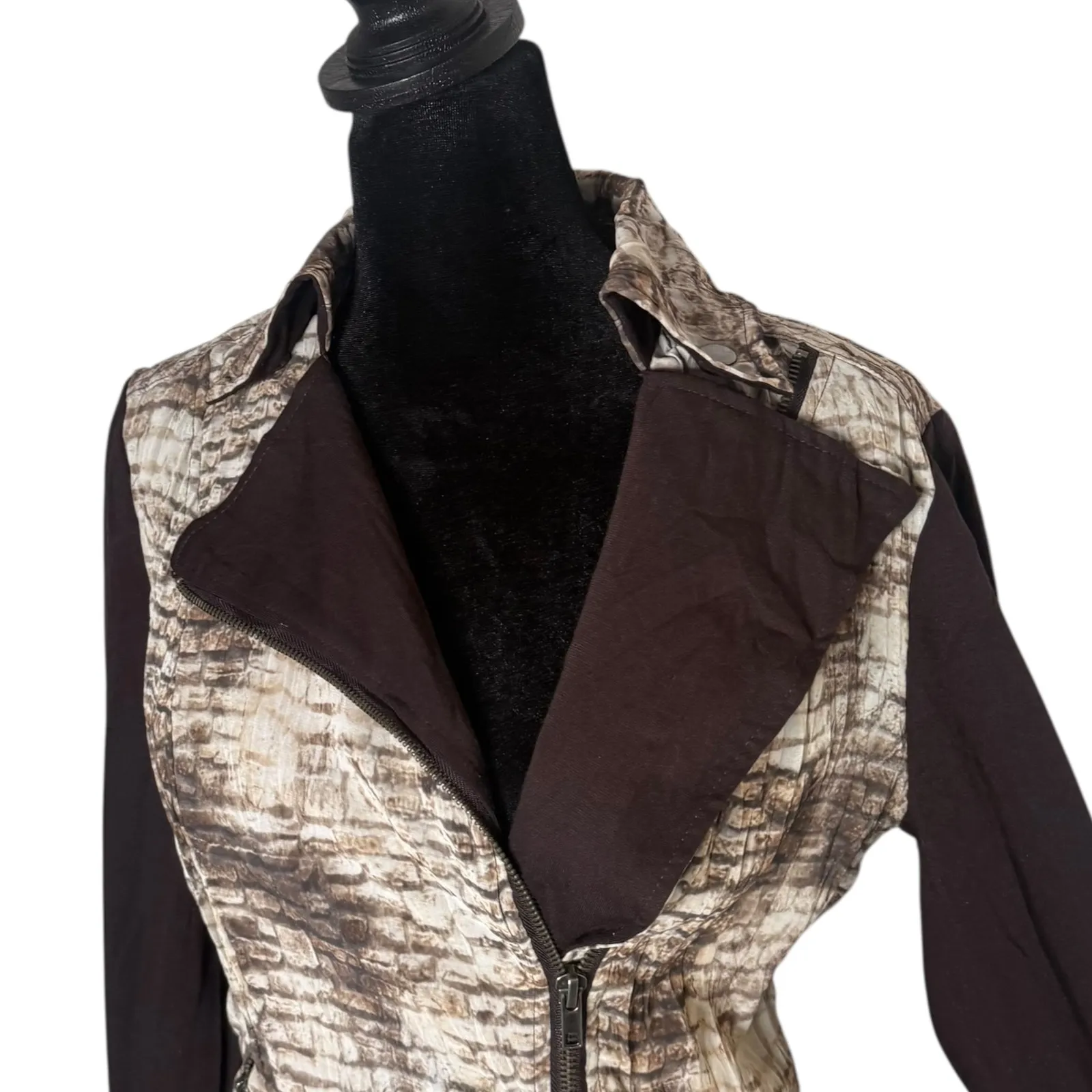 Alberto Makali Moto Biker Jacket Size S Brown Brick Zip Crinkled Statement - Image 3