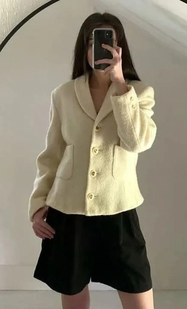 Vintage 90s Wool Knit Jacket Cream/Ivory - Image 4