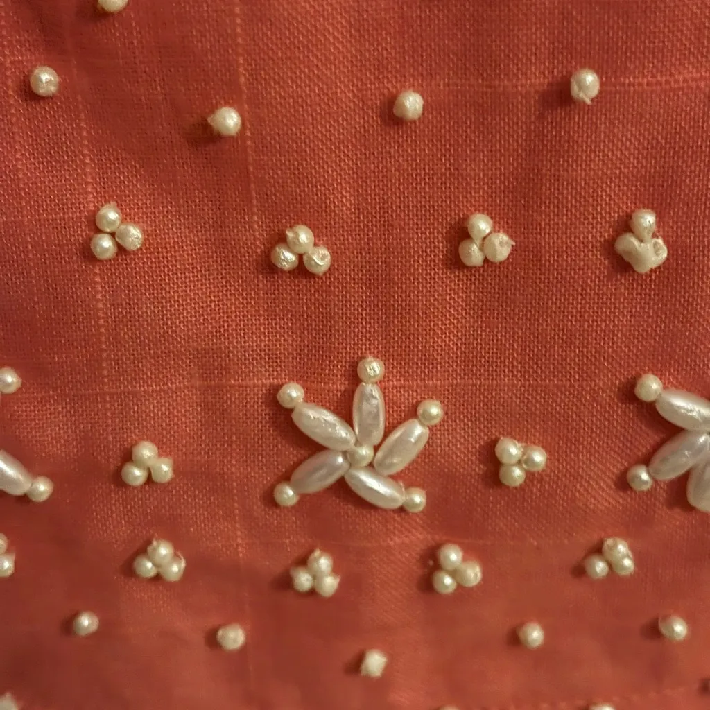 Ginger snap coral beaded accents‎ dress. Back zipper. Linen look material. S Orange - Image 4