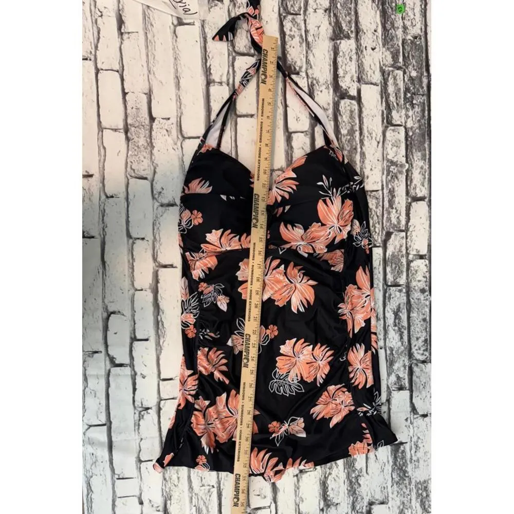 *Plus Size Floral Print Swimsuit Tummy Control XXL Push Up Beach Retro Black - Image 6