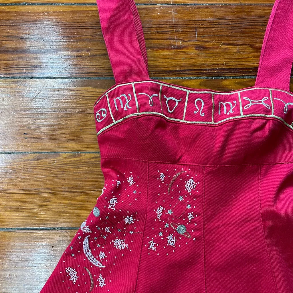 Rare Vintage Christian Llinares Celestial Astrology Dress & Jacket Set Y2K Sz S Red - Image 14