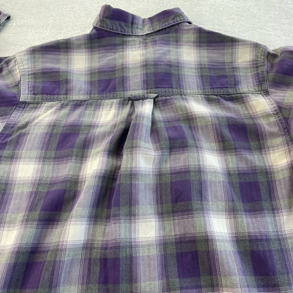 Vintage 90s St Johns Bay Plaid Shirt Top Flannel Womens Size PM Purple Button Up - Image 10
