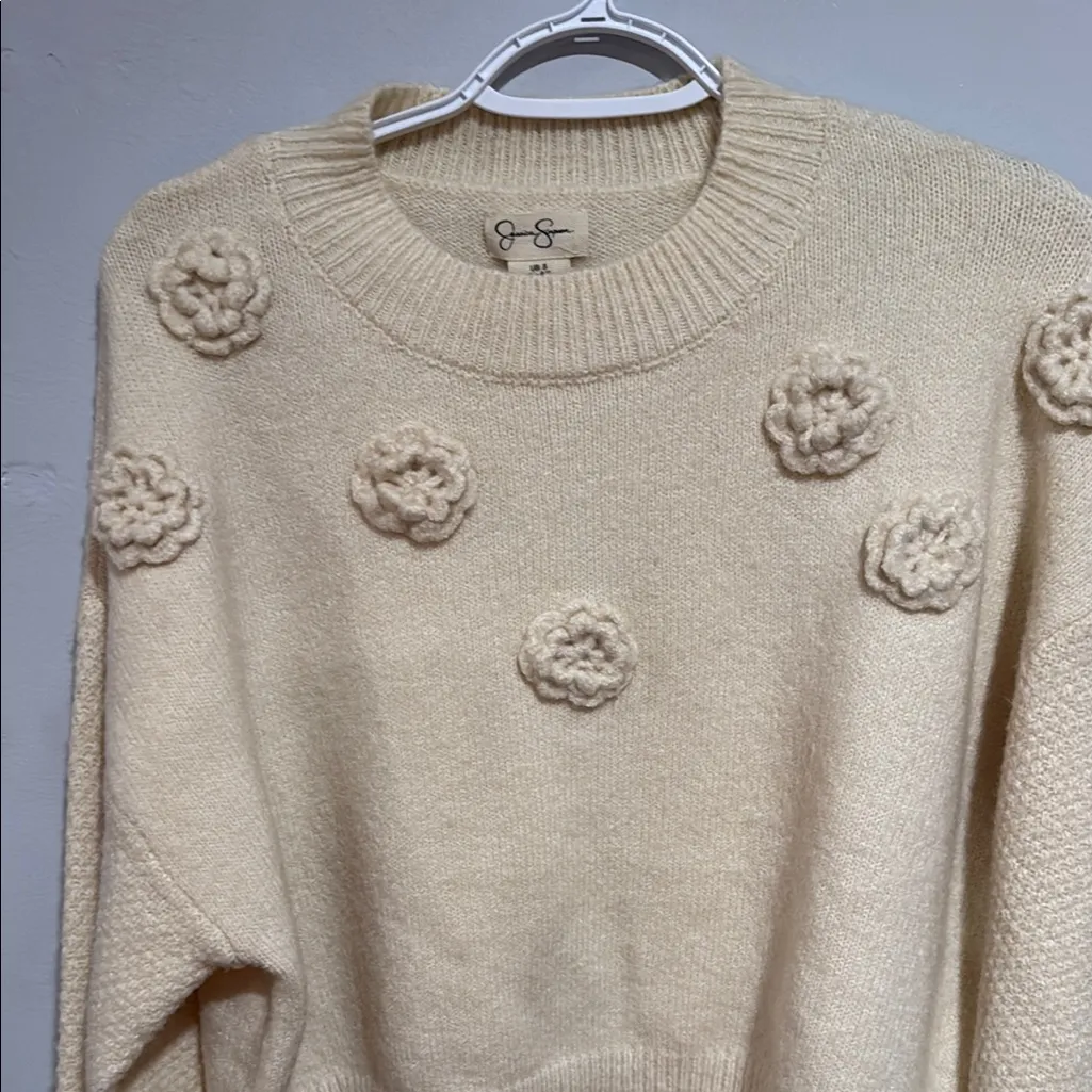 Jessica Simpson Cream Crew Neck Sweater with Ribbed Cuffs - Image 6