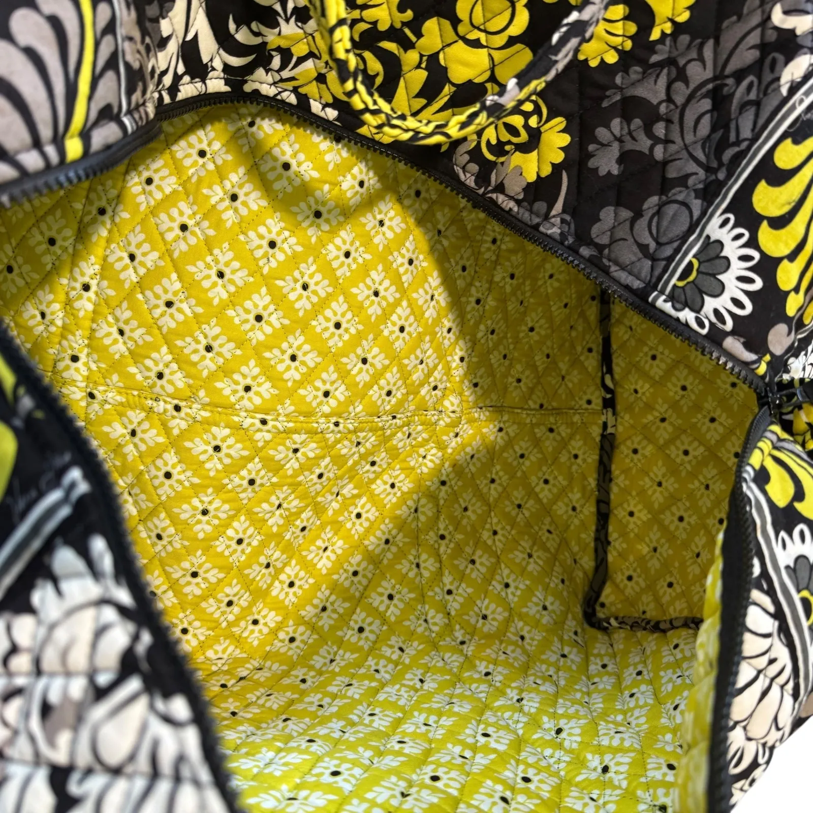 Vera Bradley Floral Grand Traveler Bag Yellow Gray Black Quilted Duffle - Image 4