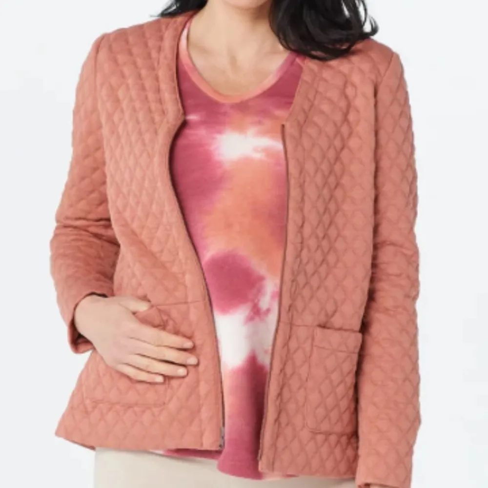 Salmon Quilted Front Knit Jacket - Image 2