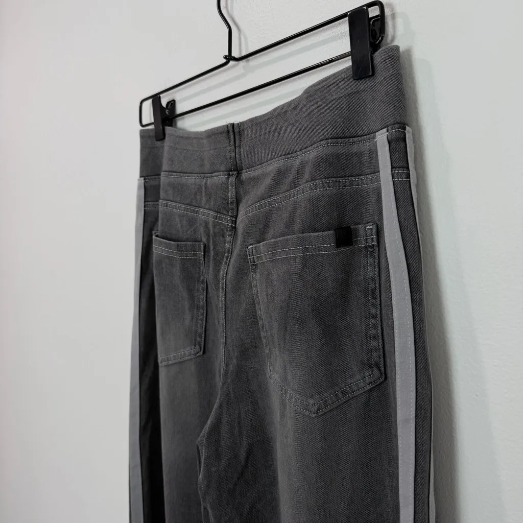 Halara Flex High Waisted Stripe Wide Leg Flowy Washed Casual Jeans Pockets M - Image 5